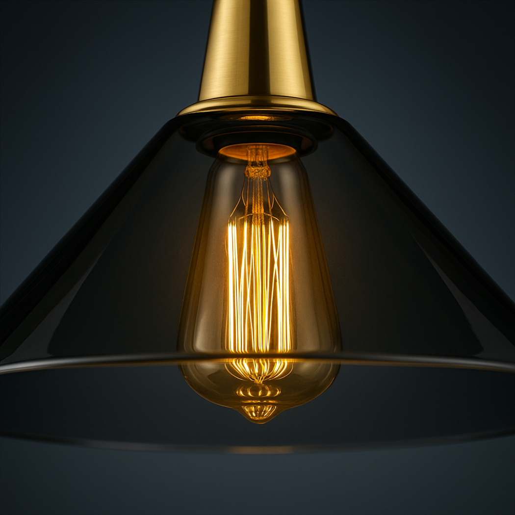 Retro Brass & Smoke Glass Pendant Light